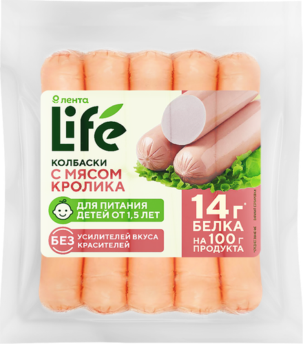 Колбаски ЛЕНТА LIFE c мясом кролика, для питания детей от 1,5 лет, 180г, фотография
