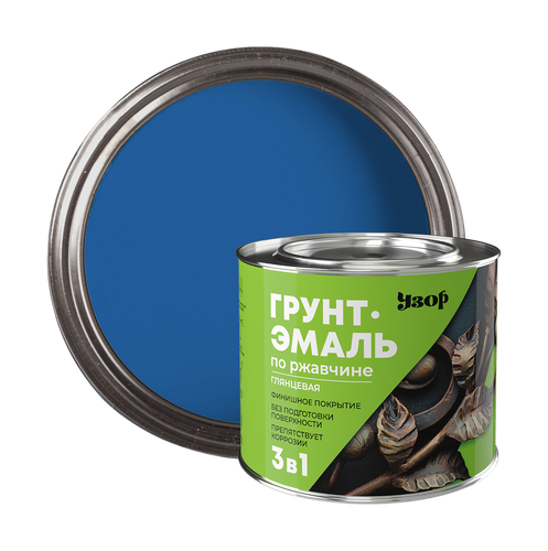 Грунт-эмаль 3в1 по ржавчине УЗОР синяя 1,8кг, вид