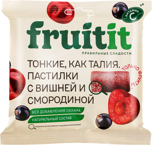 Пастилки фруктово-ягодные FRUIT It Вишня и смородина, без сахара, 70г, крупный план
