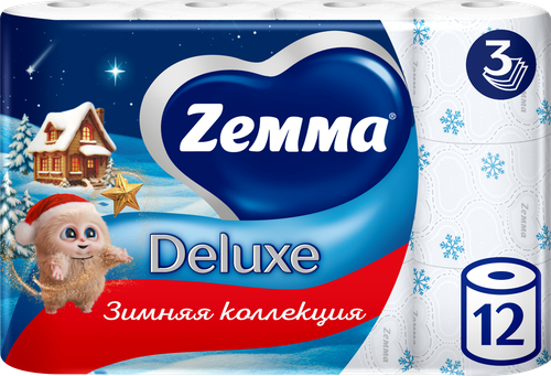 Бумага туалетная ZEMMA Deluxe Деликатная Забота 3 слоя, 12шт, крупный план