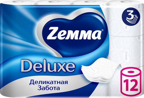Бумага туалетная ZEMMA Deluxe Деликатная Забота 3 слоя, 12шт, фото