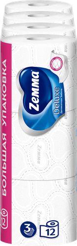 Бумага туалетная ZEMMA Deluxe Деликатная Забота 3 слоя, 12шт, фотография
