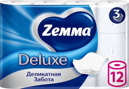 Бумага туалетная ZEMMA Deluxe Деликатная Забота 3 слоя, 12шт, картинка