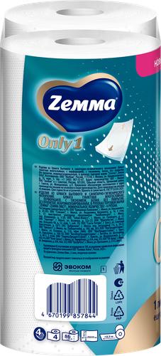Бумага туалетная ZEMMA Only1 без аромата 4 слоя, 4шт, крупный план