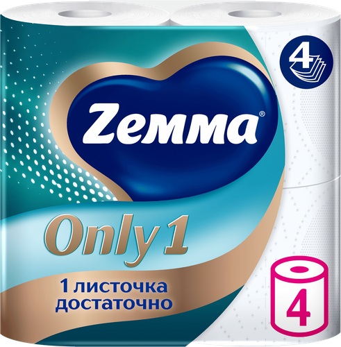 Бумага туалетная ZEMMA Only1 без аромата 4 слоя, 4шт, вид