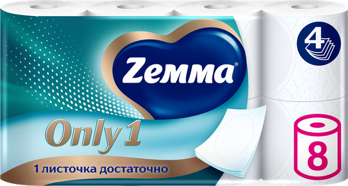 Бумага туалетная ZEMMA Only1 без аромата 4 слоя, 8шт, вид