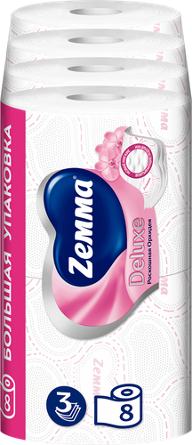 Бумага туалетная ZEMMA Deluxe Роскошная орхидея 3 слоя, 8шт, детальное фото
