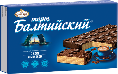 Торт вафельный Ф.КРУПСКОЙ Балтийский глазированный с натуральной кофейной начинкой, 290г, детальное фото