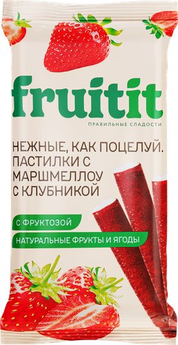 Пастилки фруктово-ягодные FRUIT It Спелая клубника, с маршмеллоу, без сахара, 55г, крупный план
