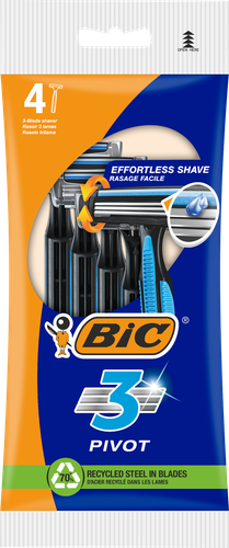 Бритва одноразовая мужская BIC Comfort 3 Pivot с 3 лезвиями, 4шт, крупный план