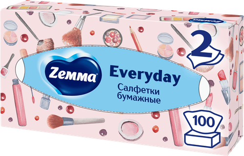 Салфетки бумажные ZEMMA Everyday 2 слоя, в коробке, 100шт, вид