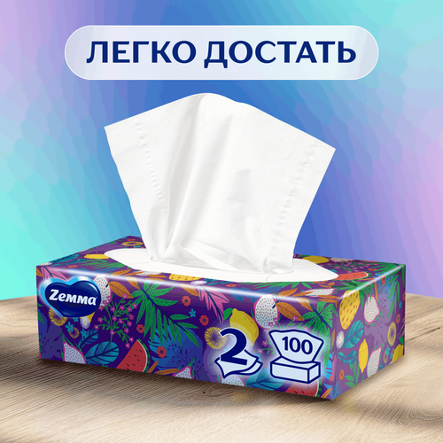 Салфетки бумажные ZEMMA Everyday 2 слоя, в коробке, 100шт, крупный план