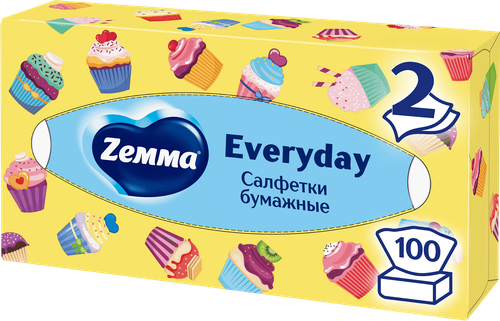 Салфетки бумажные ZEMMA Everyday 2 слоя, в коробке, 100шт, детальное фото