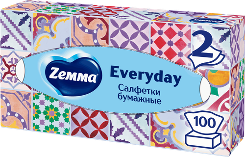 Салфетки бумажные ZEMMA Everyday 2 слоя, в коробке, 100шт, крупный план