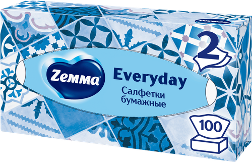 Салфетки бумажные ZEMMA Everyday 2 слоя, в коробке, 100шт, фото