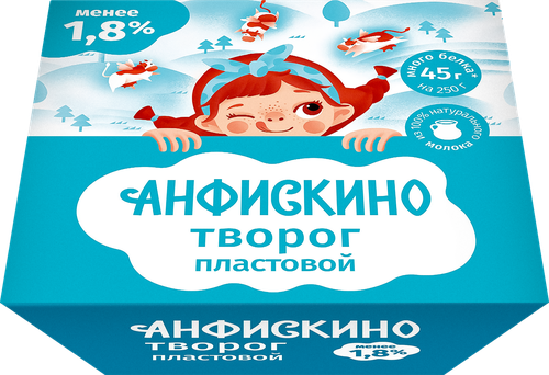 Творог пластовой АНФИСКИНО обезжиренный менее 1,8%, без змж, 250г, крупный план
