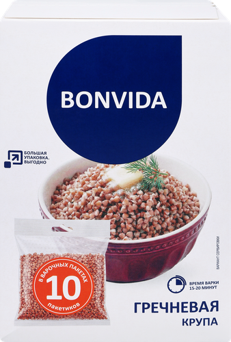 Крупа гречневая BONVIDA в пакетиках, 10х80г, фотография