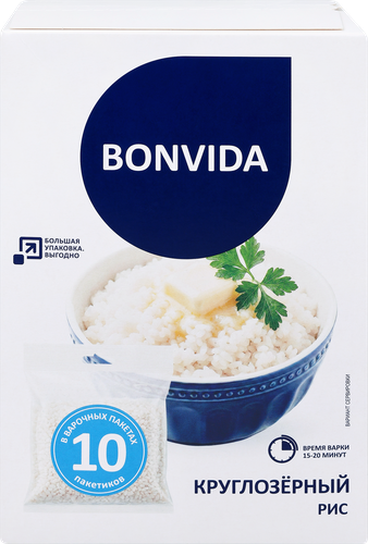 Рис круглозерный BONVIDA в пакетиках, 10х80г, картинка