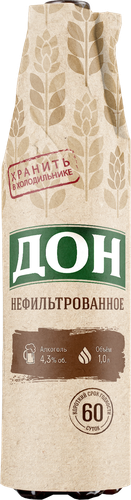 Пиво светлое ДОН нефильтрованное неосветленное пастеризованное 4,3%, 1л, фотография