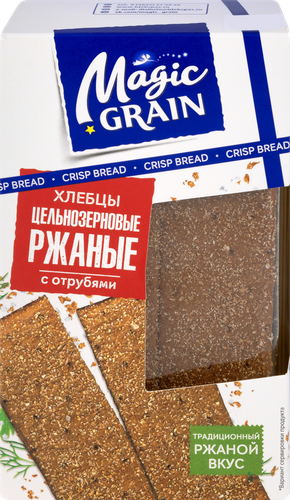 Хлебцы ржаные MAGIC GRAIN Цельнозерновые с отрубями, 160г, крупный план