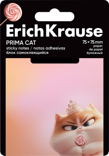 Бумага для заметок ERICHKRAUSE Прима-кошка, 7,5х7,5см, 50 листов, крупный план