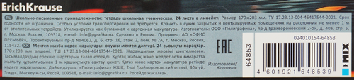 Тетрадь школьная ученическая ERICHKRAUSE Кубомир, 24 листов, в линейку, детальное фото