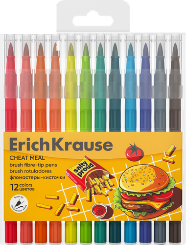 Фломастеры-кисточки ERICHKRAUSE Культ еды, 12 цветов, 12шт, фото