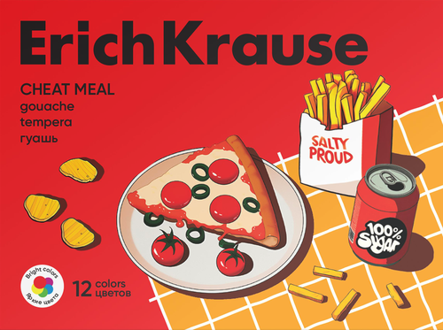 Гуашь ERICHKRAUSE Культ еды, 12 цветов по 20мл, фотография