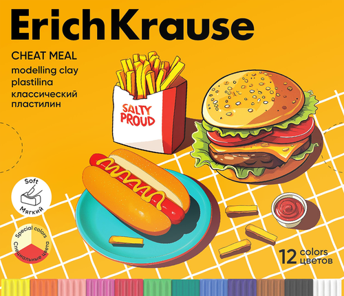 Пластилин ERICHKRAUSE Классический Культ еды 12 цветов со стеком, 216г, фотография