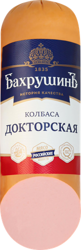 Колбаса вареная БАХРУШИНЪ Докторская, 400г, крупный план