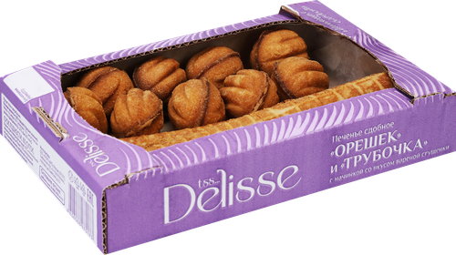 Печенье сдобное DELISSE Орешек и Трубочка, с начинкой со вкусом вареная сгущенка, 500г, картинка