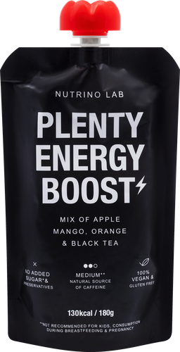 Пюре фруктовое NUTRINO LAB Plenty Energy Boost, из яблока, манго, апельсина и черного чая, 180г, крупный план