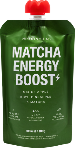 Пюре фруктовое NUTRINO LAB Matcha Energy Boost, из яблока, киви, ананаса и матча, 180г, крупный план