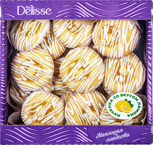 Печенье бисквитное DELISSE с начинкой со вкусом лимона, в белой глазури, 450г, фото