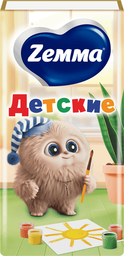Платочки бумажные носовые ZEMMA Детские 3 слоя, 10шт, детальное фото