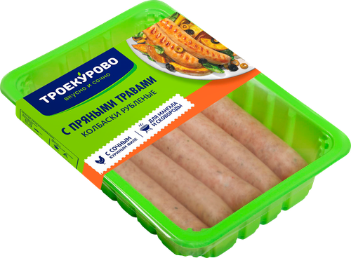 Колбаски куриные ТРОЕКУРОВО рубленые с пряными травами, 380г, детальное фото