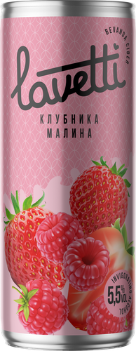 Сидр фруктовый LAVETTI со вкусом клубники и малины, газированный ароматизированный сладкий фильтрованный пастеризованный, 0.25л