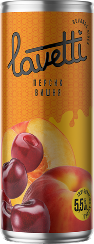 Сидр фруктовый LAVETTI со вкусом абрикоса и вишни, газированный ароматизированный сладкий фильтрованный пастеризованный, 0.25л