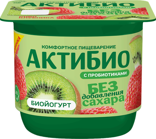 Йогурт АКТИБИО Киви-клубника без сахара 3%, без змж, 130г, крупный план