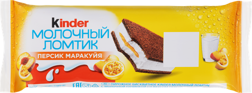 Пирожное KINDER Молочный ломтик бисквит с молочной начинкой и вкусом персик-маракуйя, без змж, 28г, картинка
