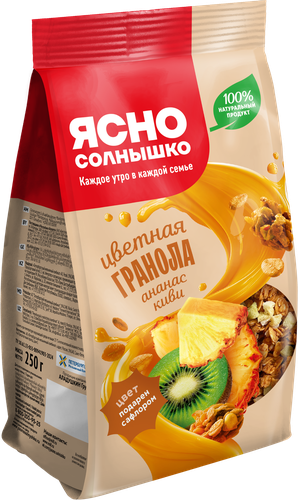 Гранола ЯСНО СОЛНЫШКО С киви и ананасом, 250г, крупный план