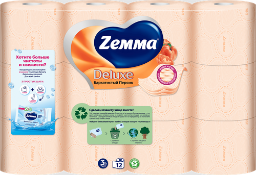 Бумага туалетная ZEMMA Deluxe Бархатистый персик 3 слоя, 12шт, изображение