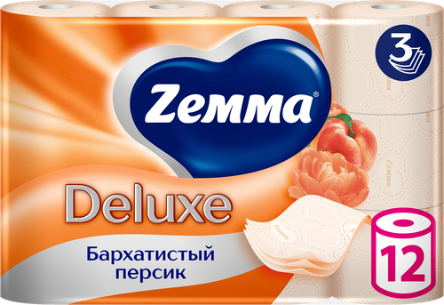 Бумага туалетная ZEMMA Deluxe Бархатистый персик 3 слоя, 12шт, изображение