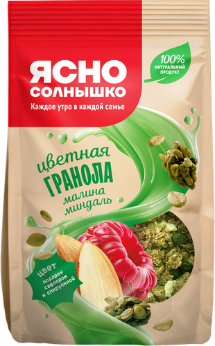 Гранола ЯСНО СОЛНЫШКО С малиной и миндалем, 250г, крупный план