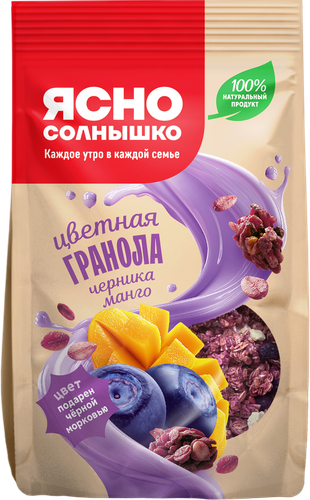 Гранола ЯСНО СОЛНЫШКО С манго и черникой, 250г, крупный план