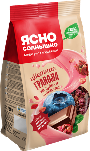 Гранола ЯСНО СОЛНЫШКО С голубикой и шоколадом, 250г, крупный план