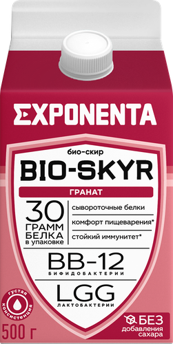 Напиток кисломолочный EXPONENTA BIO-SKYR 3в1 Гранат, обезжиренный с высоким содержанием белка, без змж, 500г, фото