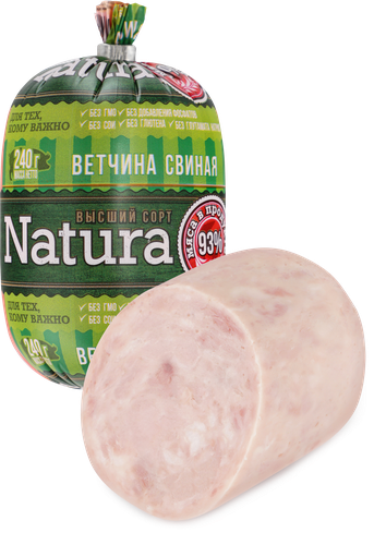 Ветчина NATURA свиная, высший сорт, 240г, крупный план