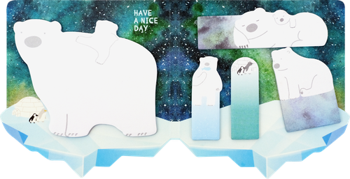 Набор MESHU Polar Bears, флажки-закладки и самоклеящиеся блоки, 20 листов, 5 цветов, картинка