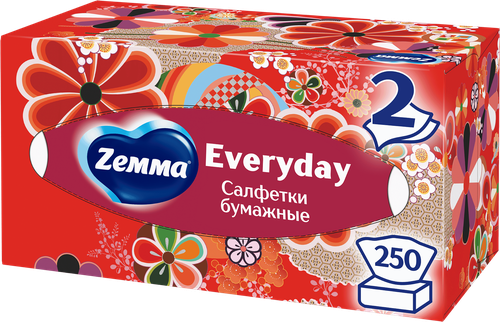 Салфетки бумажные ZEMMA Everyday 2 слоя, в коробке, 250шт, фотография